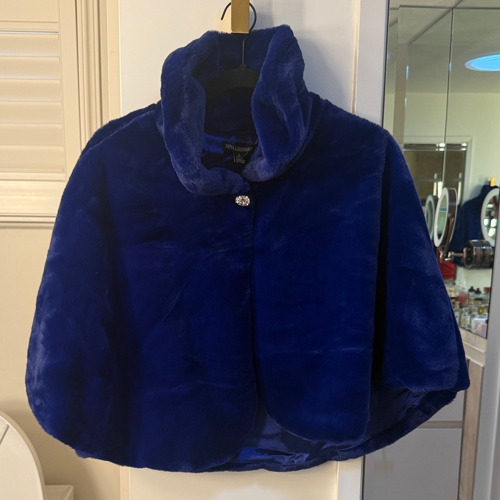 Luxurious Blue Faux Fur Cape
